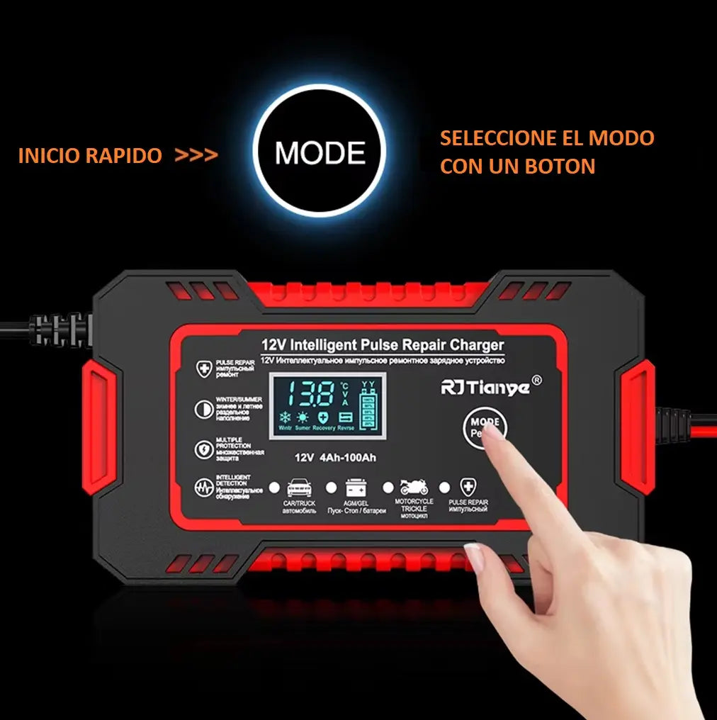 Cargador Inteligente de Baterías 12V para Carro y Moto con Reparación por Pulsos